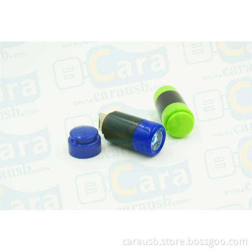 CaraUSB custom theme cylindrical shell plastic flashlight simulation USB Sticks storage device has LED lights promotional gifts